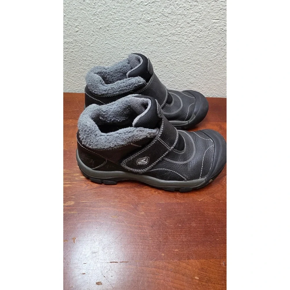 Keen Presidio Leather Boots Women 6 Black Faux Fur Lined Hook Loop 1014717